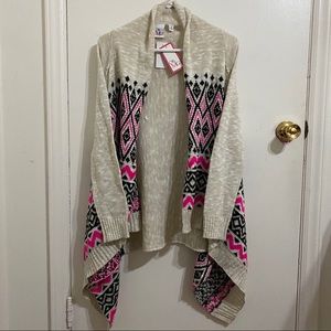Patterned Cream High-Low Long Cardigan